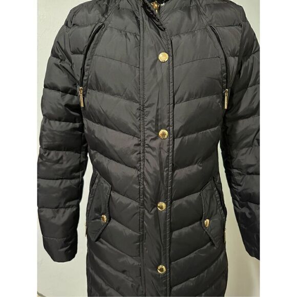 Michael Michael Kors black Down puffer foux fur trim Hooded winter coat Ps - Picture 16 of 16